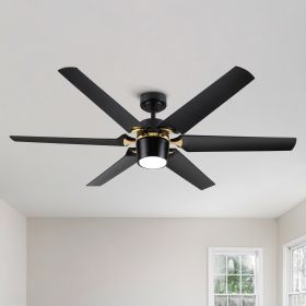 60 In. Modern Indoor Large Black Gold Ceiling Fan With LED Light and Remote Control