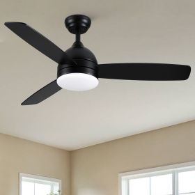 Yamiyu Modern 48 in. Indoor Matte Black Downrod Smart Ceiling Fan with Integrated LED, Work with Alexa and Google Assistant