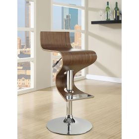 Walnut and Chrome S-Shaped Adjustable Bar Stool