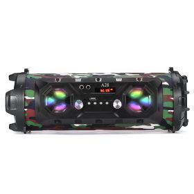 Bluetooth Speaker A28 Portable Wireless Stereo Bass Subwoofer Karaoke Party Speakers with RGB LED Light Support FM Radio TF Card (Color: Camouflage, Ships From: China)