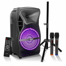 5 Core Party Speaker Portable PA System 2 Wireless Microphone Bluetooth Loud Big Subwoofer Active Powered DJ Karaoke Machine for Studio Indoor Outdoor (SKU: ACTIVE HOME 15 2-MIC)